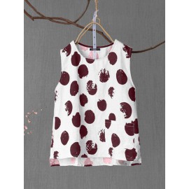 Women Sleeveless Crew Neck Polka Dot Print Tank Tops