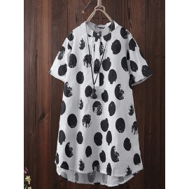 Women Polka Dots Button Short Sleeve Blouse