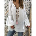 Women V-neck Flare Sleeve Solid Casual Blouse