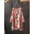 3/4 Sleeve Crew Neck Floral Print High Low Hem Blouse for Women